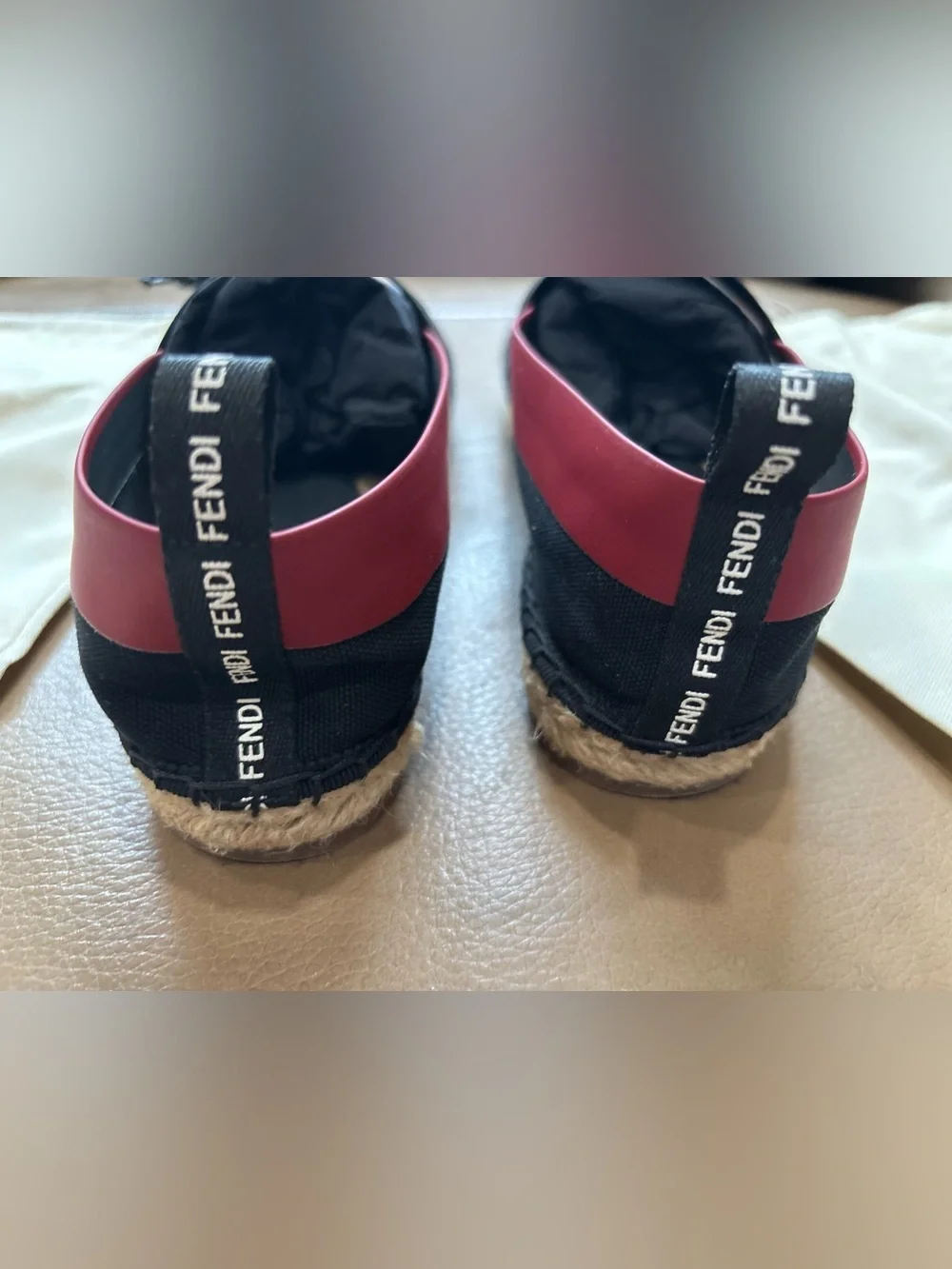 Fendi Black and Red Logo-Panel Espadrille Flats size 36 6